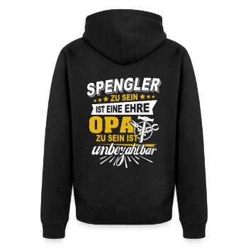 Bauspengler Opa Spengler - Unisex Premium Bio Zip Hoodie - Schwarz - Hinten - Nico (187cm)