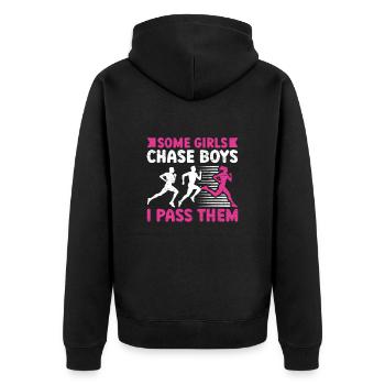 Some Girl Chase Boys Runner Running Girl Track Und - Unisex Premium Bio Zip Hoodie - Schwarz - Hinten - Nico (187cm)
