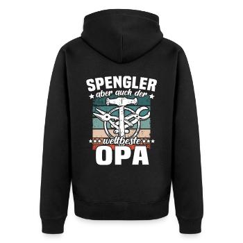Bauspengler Opa Spengler - Unisex Premium Bio Zip Hoodie - Schwarz - Hinten - Nico (187cm)