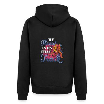 Mein Herz Ist Auf Dieser Strecke Läufer - Unisex Premium Bio Zip Hoodie - Schwarz - Hinten - Nico (187cm)