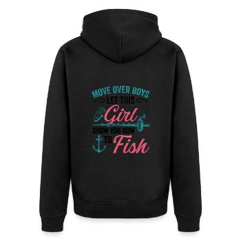 Angeln Mädchen Rod Fisher Fish Fisherman Fishing - Unisex Premium Bio Zip Hoodie - Schwarz - Hinten - Nico (187cm)