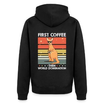 Kangaroo Coffee - Unisex Premium Organic Zip Hoodie - black - Back - Nico (187cm)