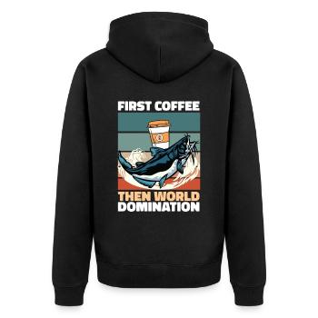 Wels Kaffee - Unisex Premium Bio Zip Hoodie - Schwarz - Hinten - Nico (187cm)