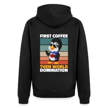 Pinguin Kaffee - Unisex Premium Bio Zip Hoodie - Schwarz - Hinten - Nico (187cm)