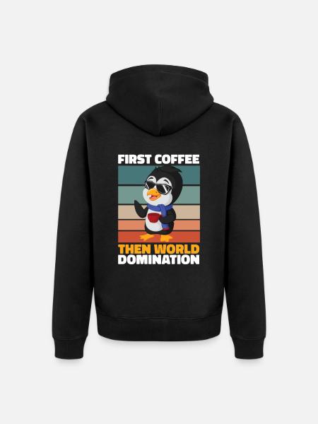 Penguin Coffee - Unisex Premium Organic Zip Hoodie - black