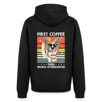 Papillon Witzig - Unisex Premium Bio Zip Hoodie - Schwarz - Hinten - Nico (187cm)