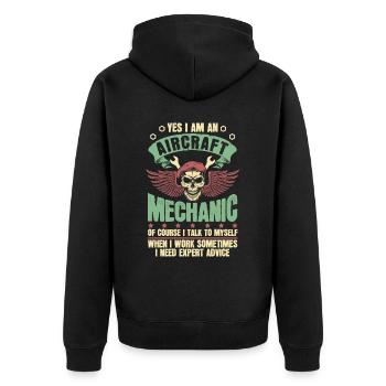 Flugzeug Mechaniker Totenschädel - Unisex Premium Bio Zip Hoodie - Schwarz - Hinten - Nico (187cm)