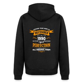 Legends Were Born In December 1990 - Unisex Premium Bio Zip Hoodie - Schwarz - Hinten - Nico (187cm)
