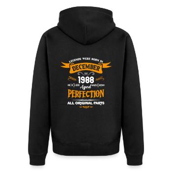 Legends Were Born In December 1988 - Unisex Premium Bio Zip Hoodie - Schwarz - Hinten - Nico (187cm)