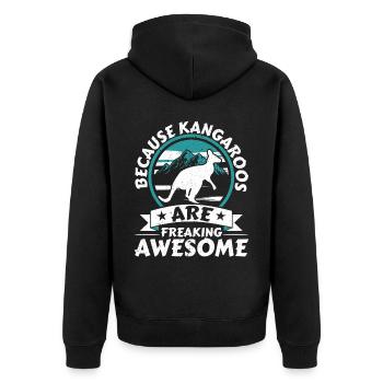 Weil Kängurus eine verdammt tolle Tierwelt sind - Unisex Premium Bio Zip Hoodie - Schwarz - Hinten - Nico (187cm)