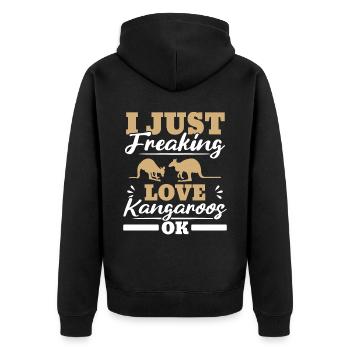I Just Freaking Love Kängurus Ok Wildlife Tier - Unisex Premium Bio Zip Hoodie - Schwarz - Hinten - Nico (187cm)