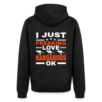 I Just Freaking Love Kängurus Ok Wildlife Tier - Unisex Premium Bio Zip Hoodie - Schwarz - Hinten - Nico (187cm)