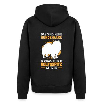 Wolfsspitz Glitzer deutscher Spitz Keeshond - Unisex Premium Bio Zip Hoodie - Schwarz - Hinten - Nico (187cm)