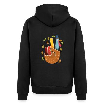 Peace Turkey Thanksgiving-herbstsaison-kürbis - Unisex Premium Bio Zip Hoodie - Schwarz - Hinten - Nico (187cm)