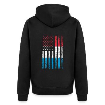 Luxembourg American flag, Luxembourger - Unisex Premium Bio Zip Hoodie - Schwarz - Hinten - Nico (187cm)