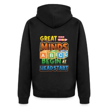 Great minds start with a head start, Abcd Teacher - Unisex Premium Organic Zip Hoodie - black - Back - Nico (187cm)