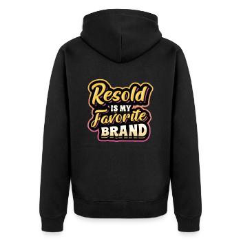 Resold Is My Favorite Brand Flohmarkt Thrifting - Unisex Premium Bio Zip Hoodie - Schwarz - Hinten - Nico (187cm)