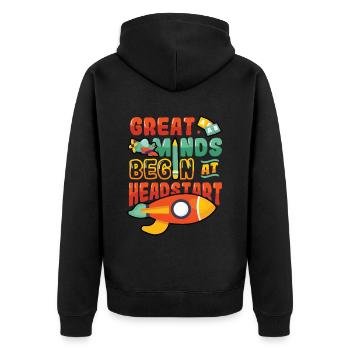 Great minds start with a head start, Abcd Teacher - Unisex Premium Organic Zip Hoodie - black - Back - Nico (187cm)