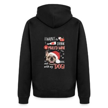 Français Bulldog vin chaud de Noël - Veste à capuche bio Premium Unisexe - noir - Dos - Nico (187cm)