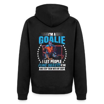 Lustiger Eishockeytorwart - Unisex Premium Bio Zip Hoodie - Schwarz - Hinten - Nico (187cm)