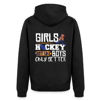 Eishockeyspielerin der Mädchen - Unisex Premium Bio Zip Hoodie - Schwarz - Hinten - Nico (187cm)