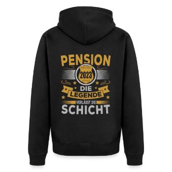 Polizei Pension 2023 Legende verlässt Gelände - Unisex Premium Bio Zip Hoodie - Schwarz - Hinten - Nico (187cm)