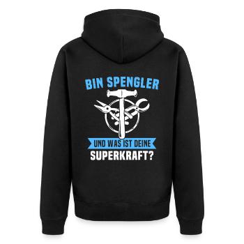 Spengler Beruf Bauspengler Sprüche - Unisex Premium Bio Zip Hoodie - Schwarz - Hinten - Nico (187cm)