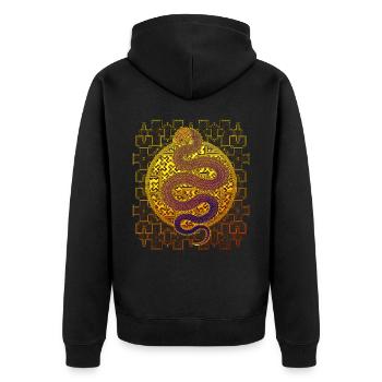 Shipibo Conibo Muster Ayahuaska Schlange - Unisex Premium Bio Zip Hoodie - Schwarz - Hinten - Nico (187cm)