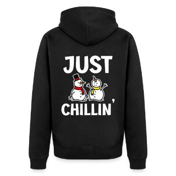 Snowman - Just Chillin - Unisex Premium Bio Zip Hoodie - Schwarz - Hinten - Nico (187cm)