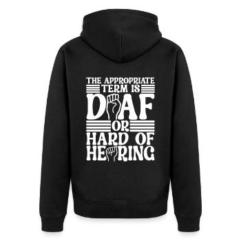 Deaf Deaf Mute Deaf - Unisex Premium Organic Zip Hoodie - black - Back - Nico (187cm)