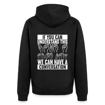 Deaf Deaf Mute Deaf - Unisex Premium Organic Zip Hoodie - black - Back - Nico (187cm)