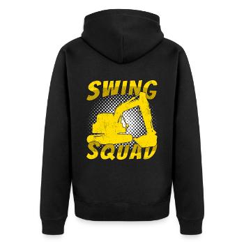 Baggerfahrer Swing Squad - Unisex Premium Bio Zip Hoodie - Schwarz - Hinten - Nico (187cm)