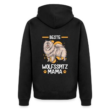 Wolfsspitz Mama deutscher Spitz Keeshond - Unisex Premium Bio Zip Hoodie - Schwarz - Hinten - Nico (187cm)
