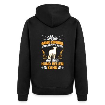 Mein Galgo schnarcht lauter Galgo Espanol - Unisex Premium Bio Zip Hoodie - Schwarz - Hinten - Nico (187cm)