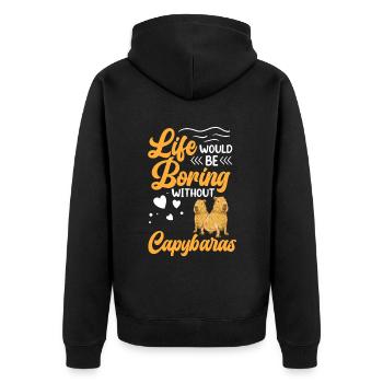 Capybara Leben ist langweilig ohne Capybara - Unisex Premium Bio Zip Hoodie - Schwarz - Hinten - Nico (187cm)