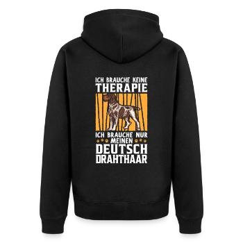 Deutsch Drahthaar keine Therapie Jagdhund - Unisex Premium Bio Zip Hoodie - Schwarz - Hinten - Nico (187cm)