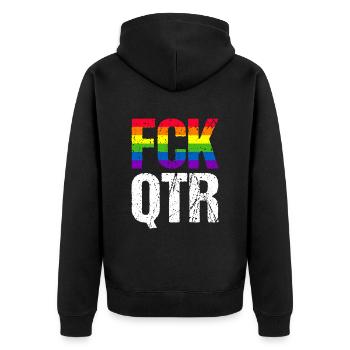 FCK QTR Fußball Fußballer - Unisex Premium Bio Zip Hoodie - Schwarz - Hinten - Nico (187cm)