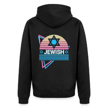 Jüdischer Davidstern Retro Jude Hebräisch - Unisex Premium Bio Zip Hoodie - Schwarz - Hinten - Nico (187cm)