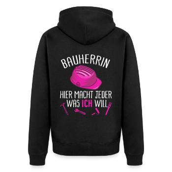 Bauherrin Lustiger Spruch Geschenk Geschenkidee - Unisex Premium Bio Zip Hoodie - Schwarz - Hinten - Nico (187cm)