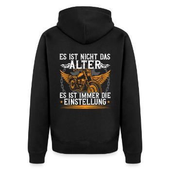 Nicht Das Alter Die Einstellung Biker Motorrad - Unisex Premium Bio Zip Hoodie - Schwarz - Hinten - Nico (187cm)
