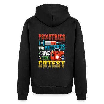 Pädiatrie Unsere Patienten Sind Die Süßesten - Unisex Premium Bio Zip Hoodie - Schwarz - Hinten - Nico (187cm)