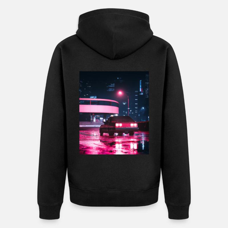Vaporwave Esthétique Synthwave Car - Veste à capuche bio Premium Unisexe - noir