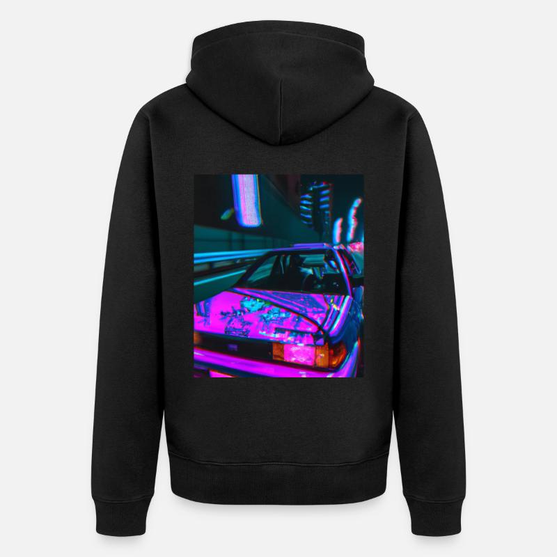 Vaporwave Esthétique Synthwave Car - Veste à capuche bio Premium Unisexe - noir