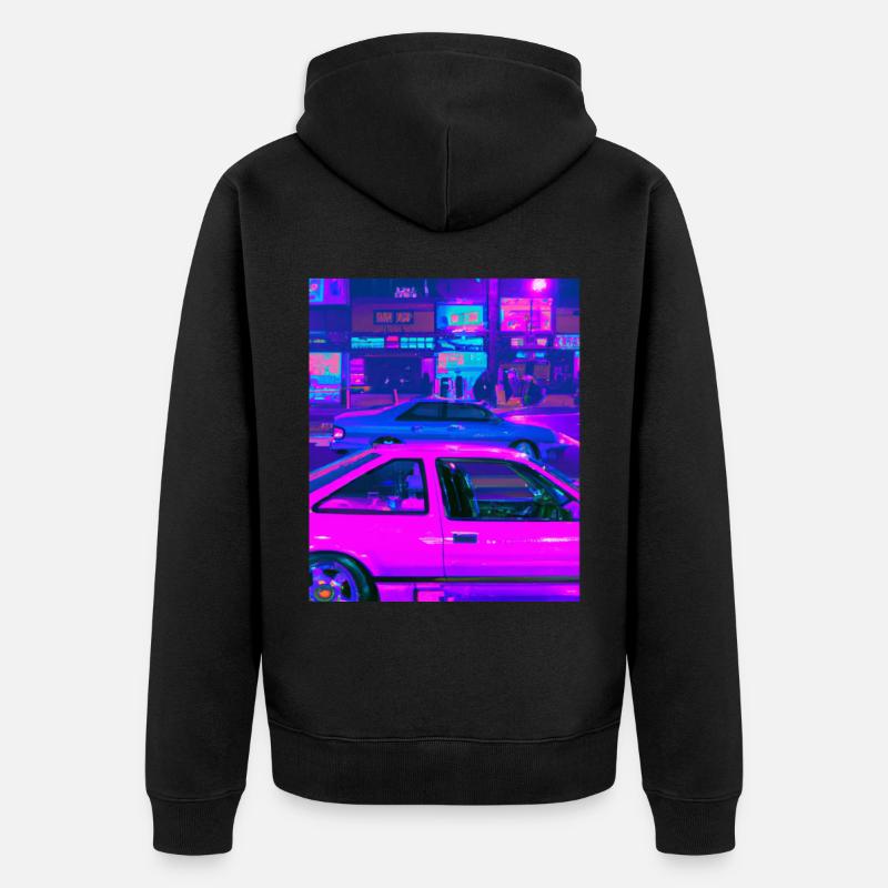 Vaporwave Esthétique Synthwave Car - Veste à capuche bio Premium Unisexe - noir