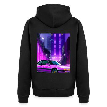 Vaporwave Esthétique Synthwave City - Veste à capuche bio Premium Unisexe - noir - Dos - Nico (187cm)