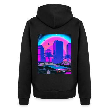 Vaporwave Esthétique Synthwave City - Veste à capuche bio Premium Unisexe - noir - Dos - Nico (187cm)