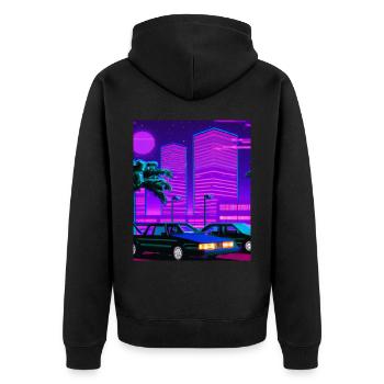 Vaporwave Esthétique Synthwave City - Veste à capuche bio Premium Unisexe - noir - Dos - Nico (187cm)