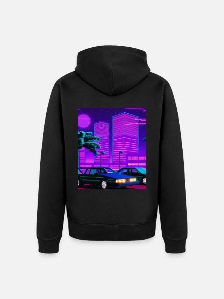 Vaporwave Aesthetic Synthwave City - Unisex Premium Organic Zip Hoodie - black