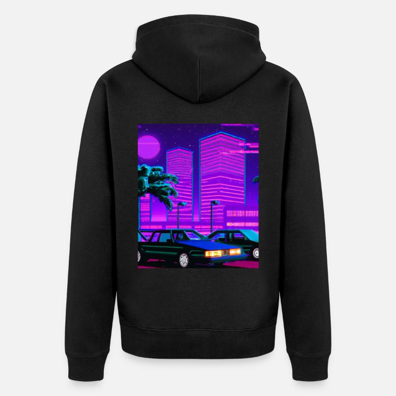 Vaporwave Esthétique Synthwave City - Veste à capuche bio Premium Unisexe - noir