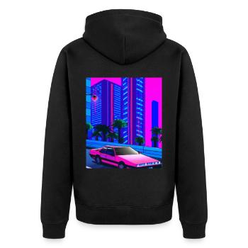 Vaporwave Esthétique Synthwave City - Veste à capuche bio Premium Unisexe - noir - Dos - Nico (187cm)